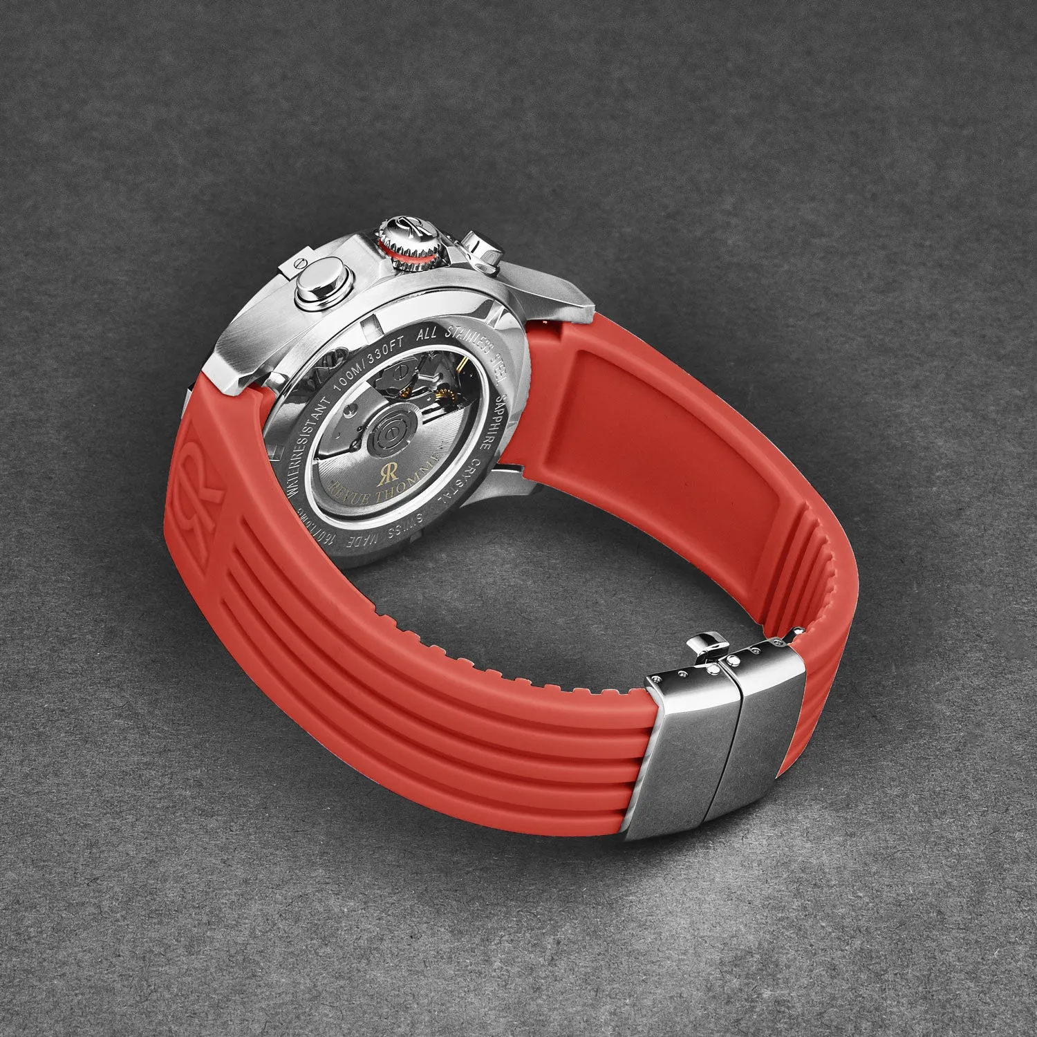 Revue Thommen Men's 'Air speed' Black Dial Red Rubber Strap Automatic Watch 16071.6736