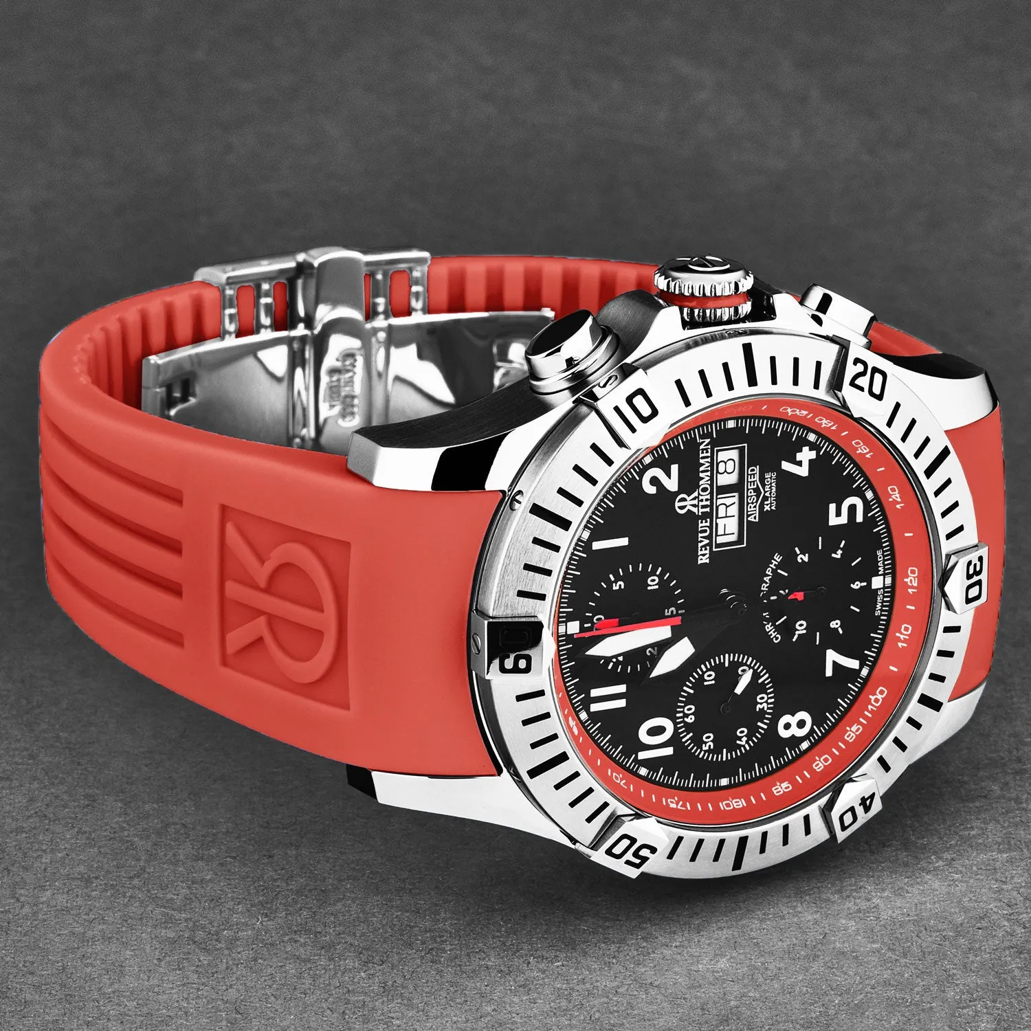 Revue Thommen Men's 'Air speed' Black Dial Red Rubber Strap Automatic Watch 16071.6736