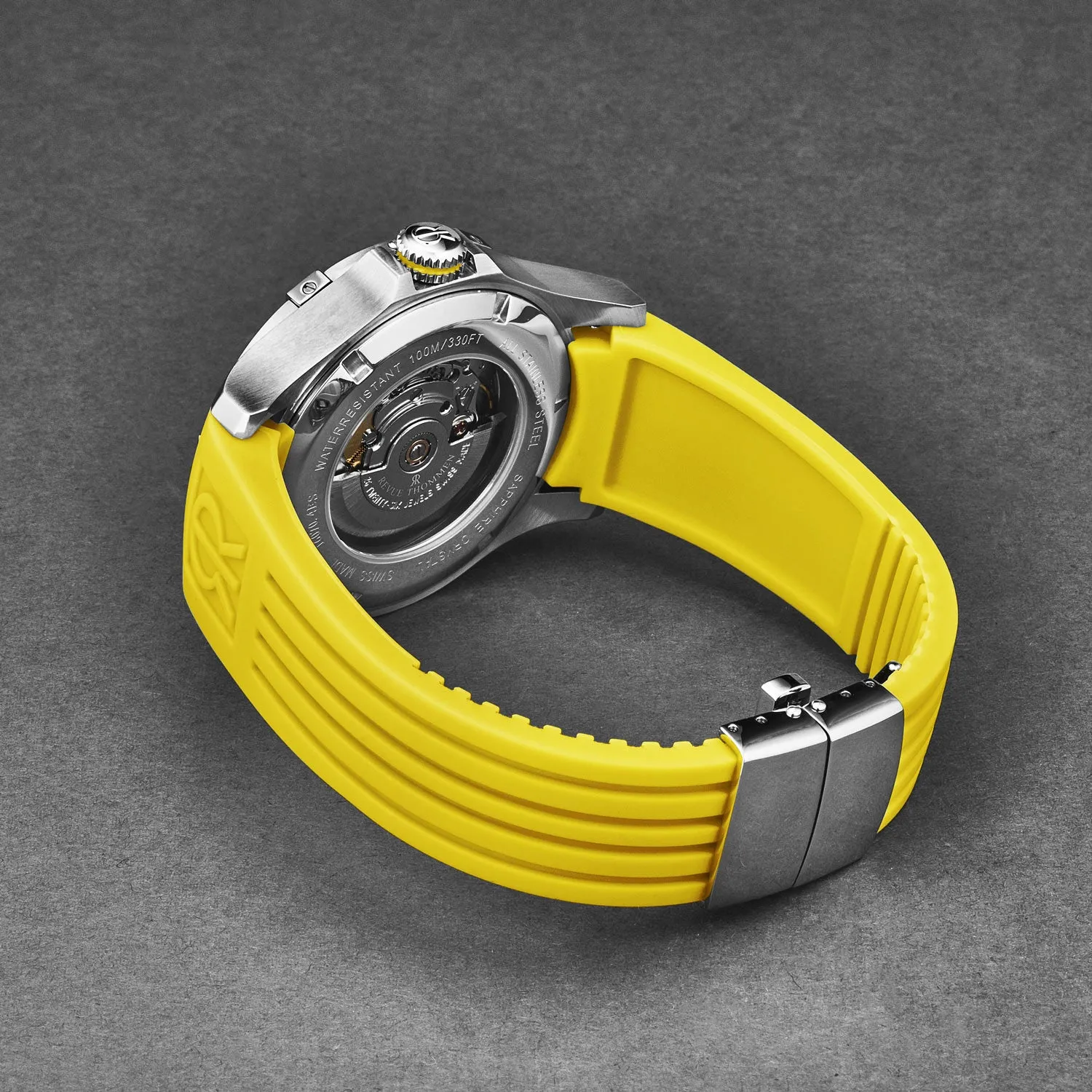 Revue Thommen Men's 'Air speed' Black Dial Yellow Rubber Strap Automatic Watch 16070.4638