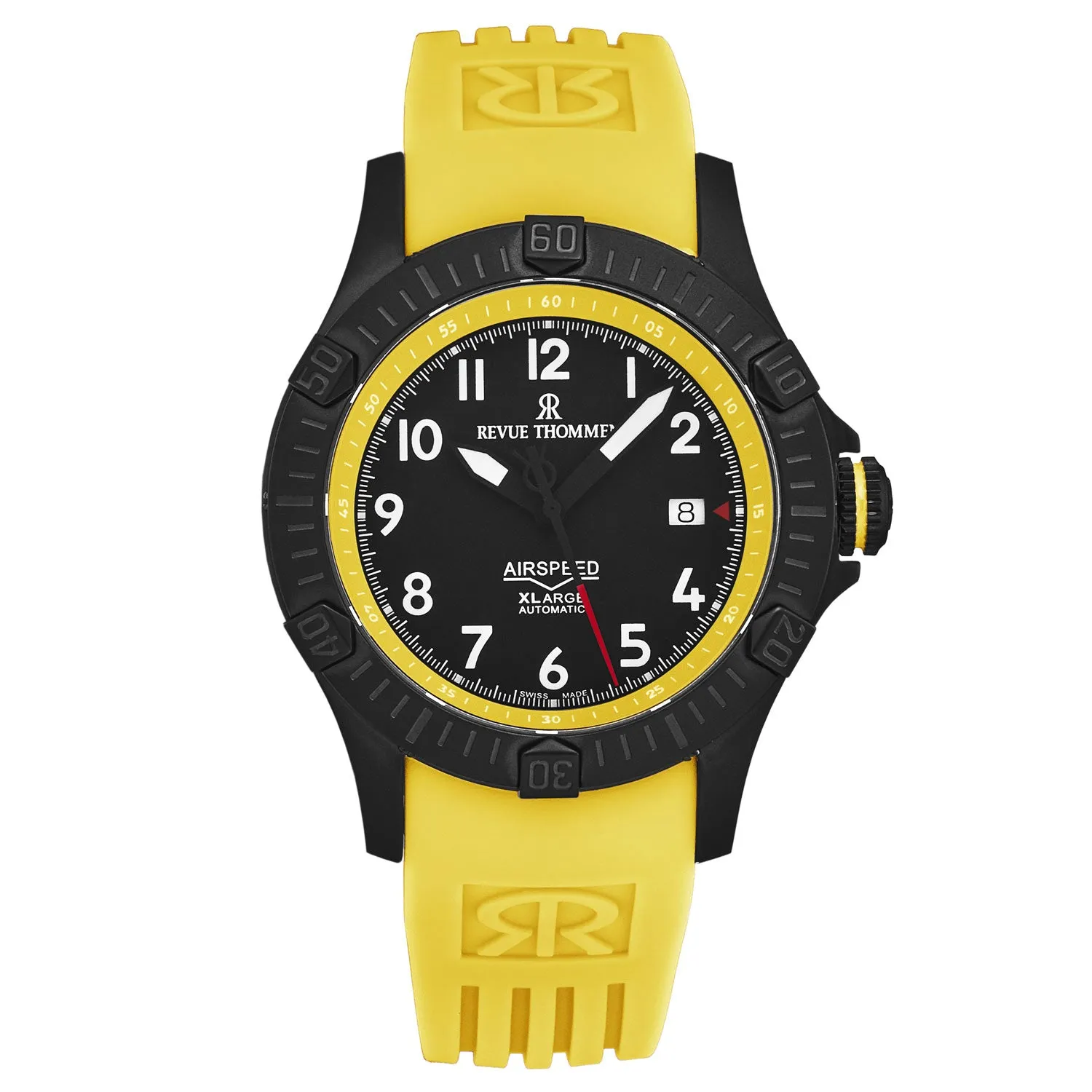 Revue Thommen Men's 'Air speed' Black Dial Yellow Rubber Strap Automatic Watch 16070.4778
