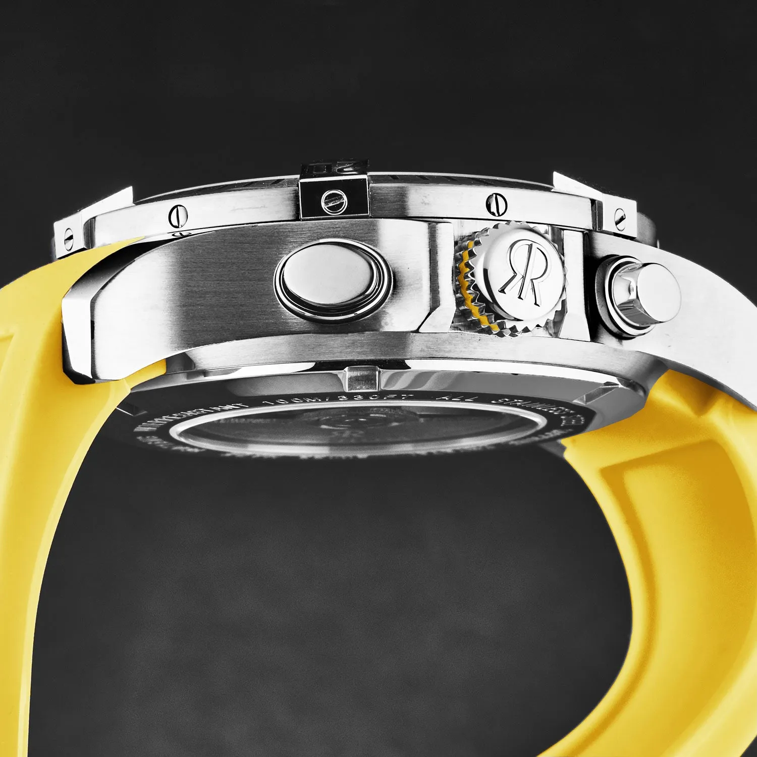 Revue Thommen Men's 'Air speed' Black Dial Yellow Rubber Strap Automatic Watch 16071.6738