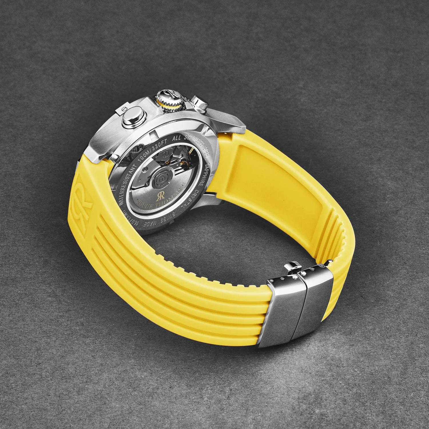 Revue Thommen Men's 'Air speed' Black Dial Yellow Rubber Strap Automatic Watch 16071.6738