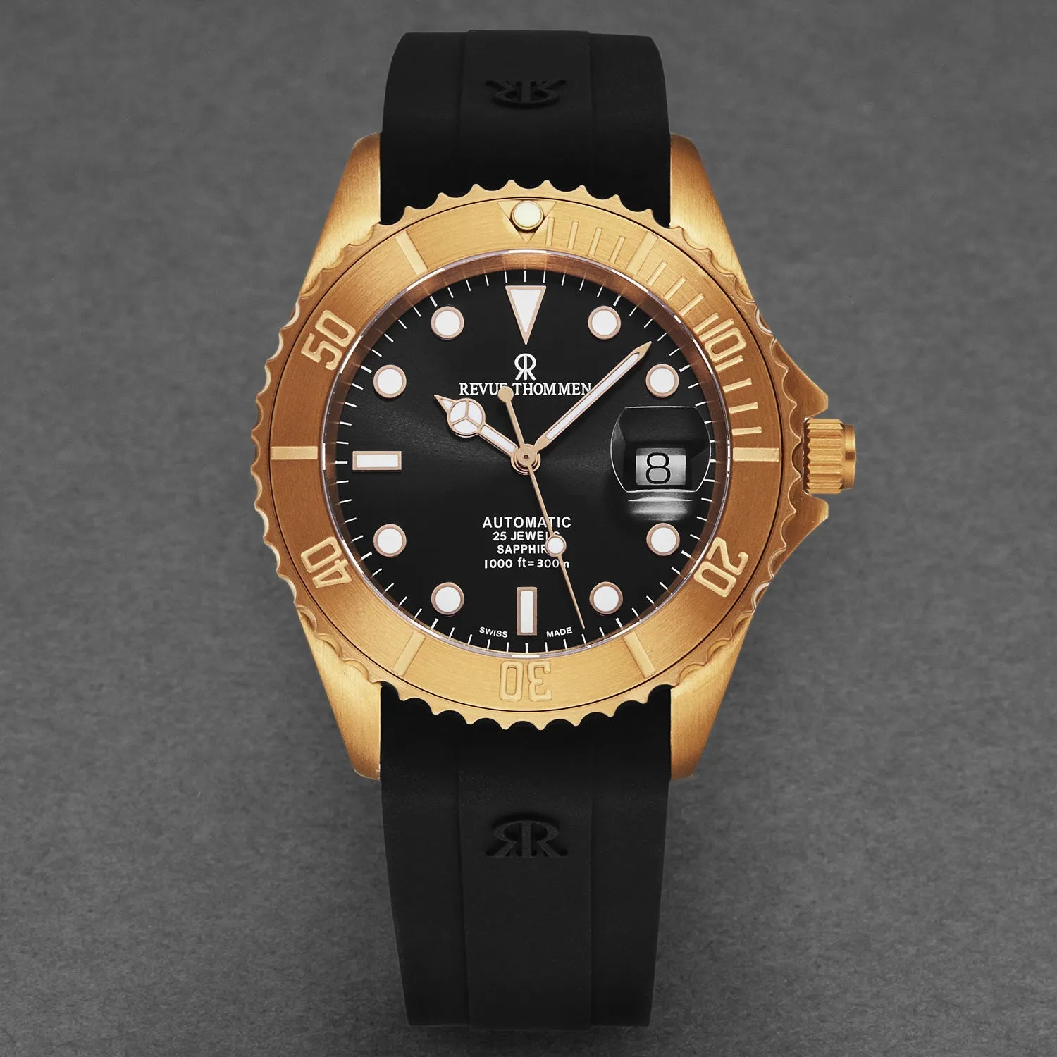 Revue Thommen Men's 'Diver' Black Dial Black Rubber Strap Bronze/Steel Automatic Watch 17571.2897