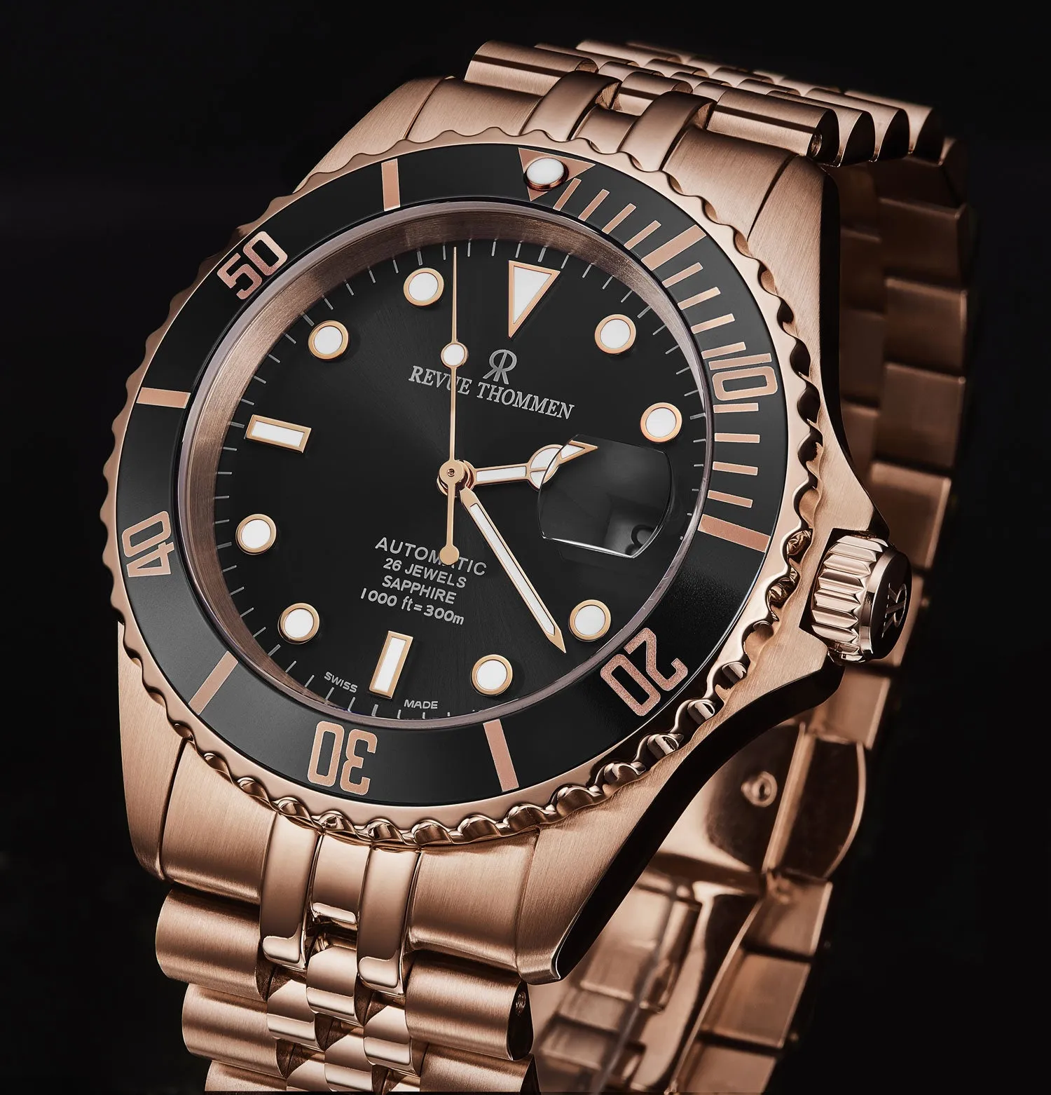 Revue Thommen Men's 'Diver' Black Dial Stainless Steel Bracelet Automatic Watch 17571.2267