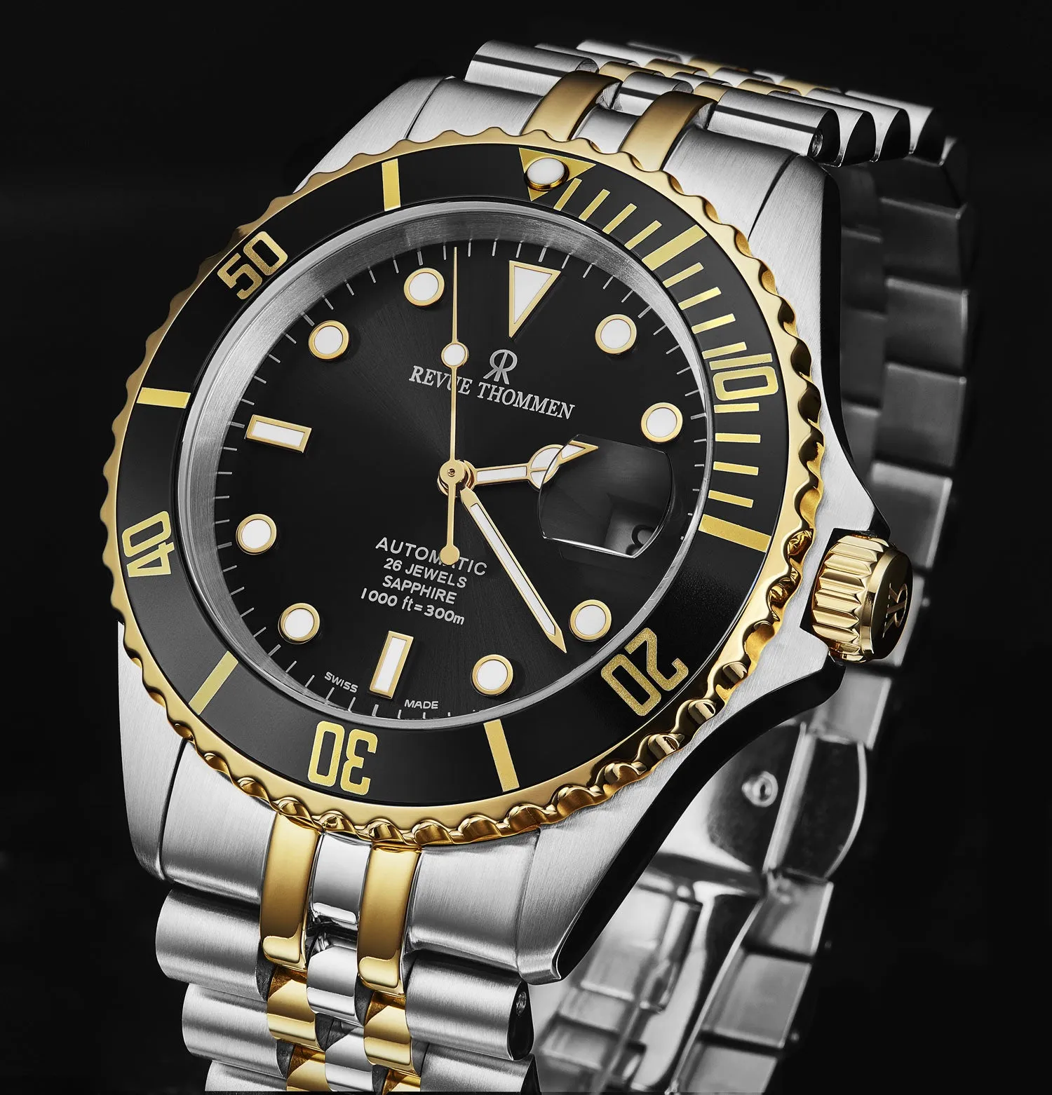 Revue Thommen Men's 'Diver' Black Dial Two Tone Stainless Steel Bracelet Automatic Watch 17571.2247
