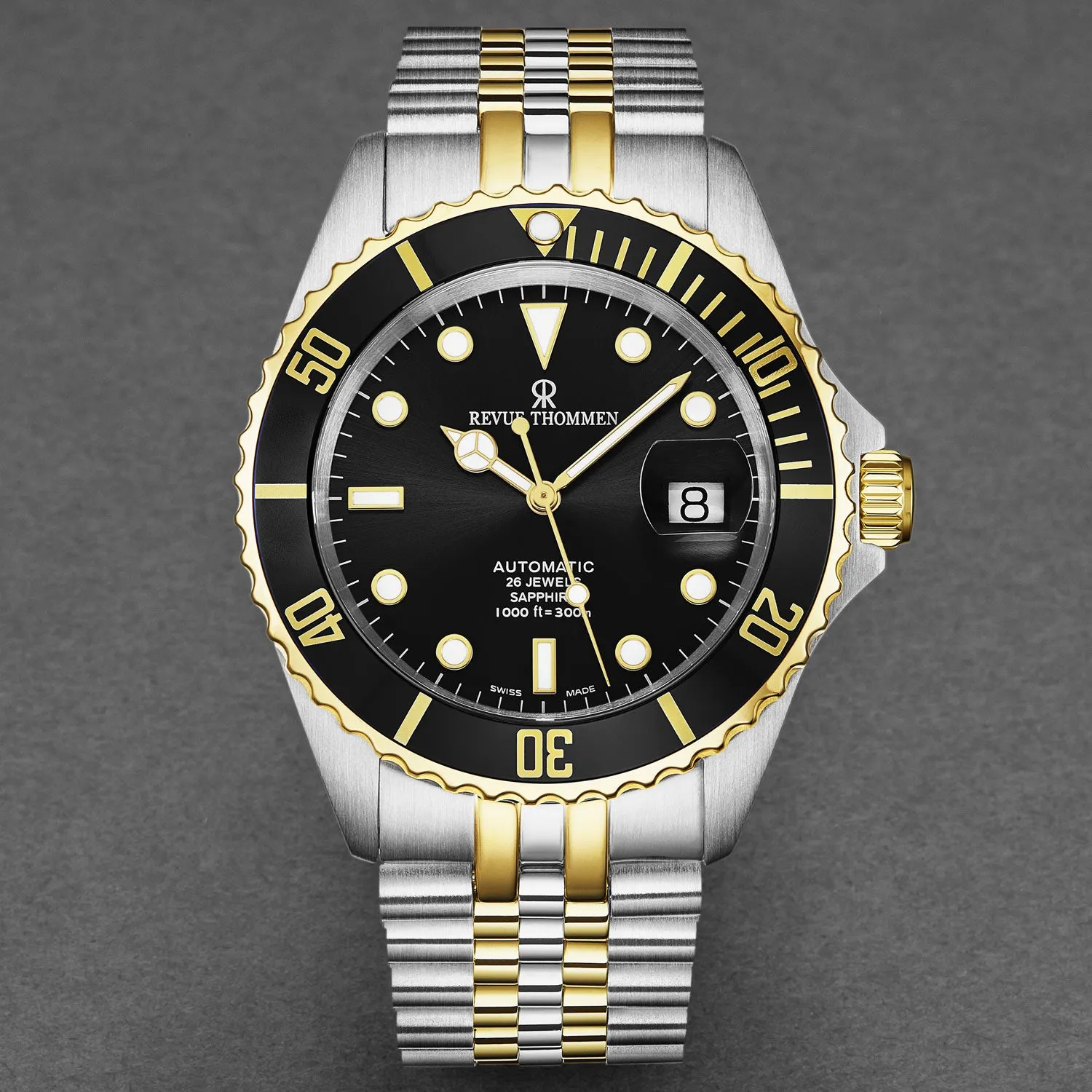 Revue Thommen Men's 'Diver' Black Dial Two Tone Stainless Steel Bracelet Automatic Watch 17571.2247