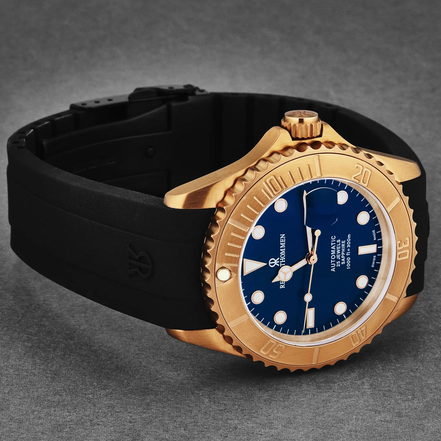 Revue Thommen Men's 'Diver' Blue Dial Black Rubber Strap Bronze/Steel Automatic Watch 17571.2895