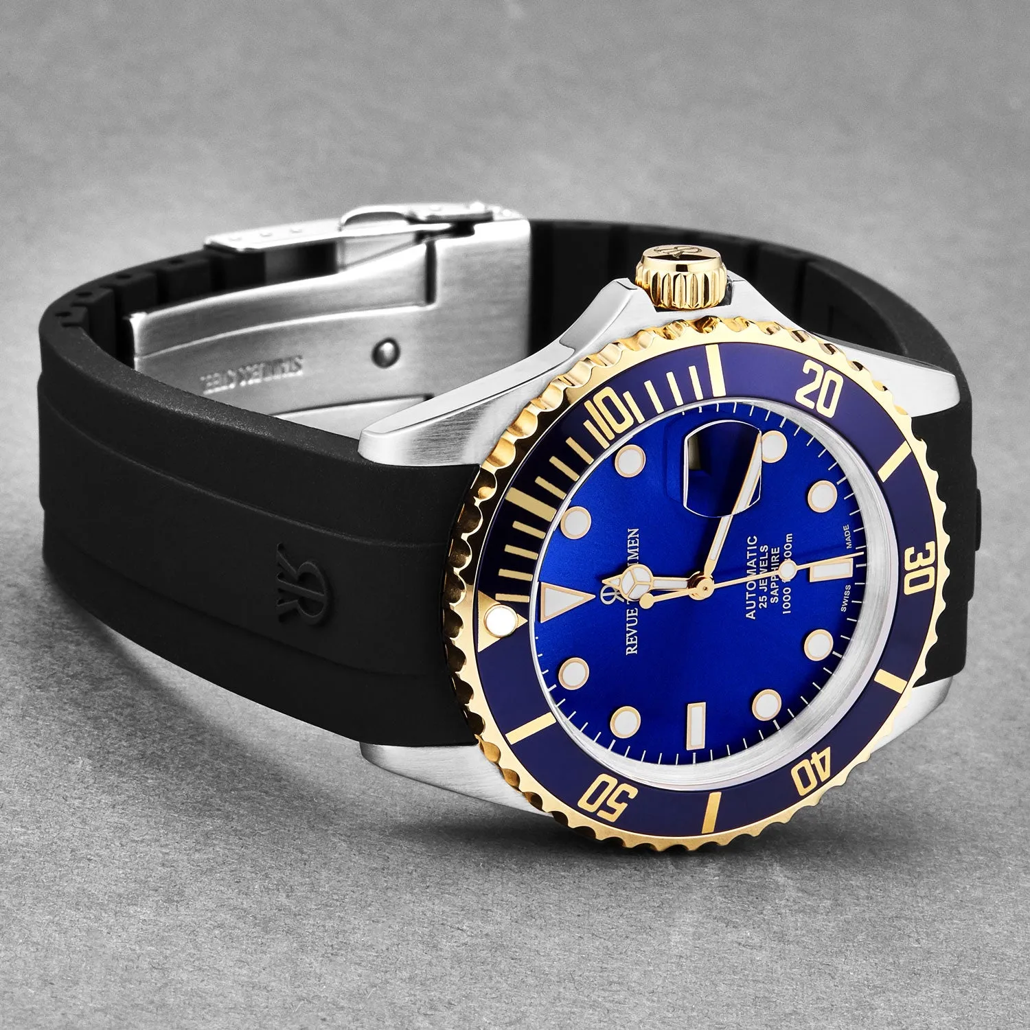 Revue Thommen Men's 'Diver' Blue Dial Black Rubber Strap Swiss Automatic Watch  17571.2845