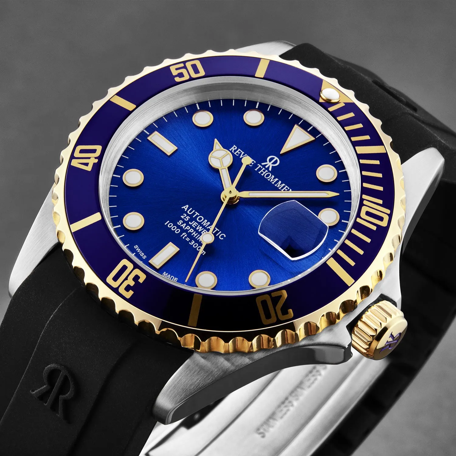 Revue Thommen Men's 'Diver' Blue Dial Black Rubber Strap Swiss Automatic Watch  17571.2845