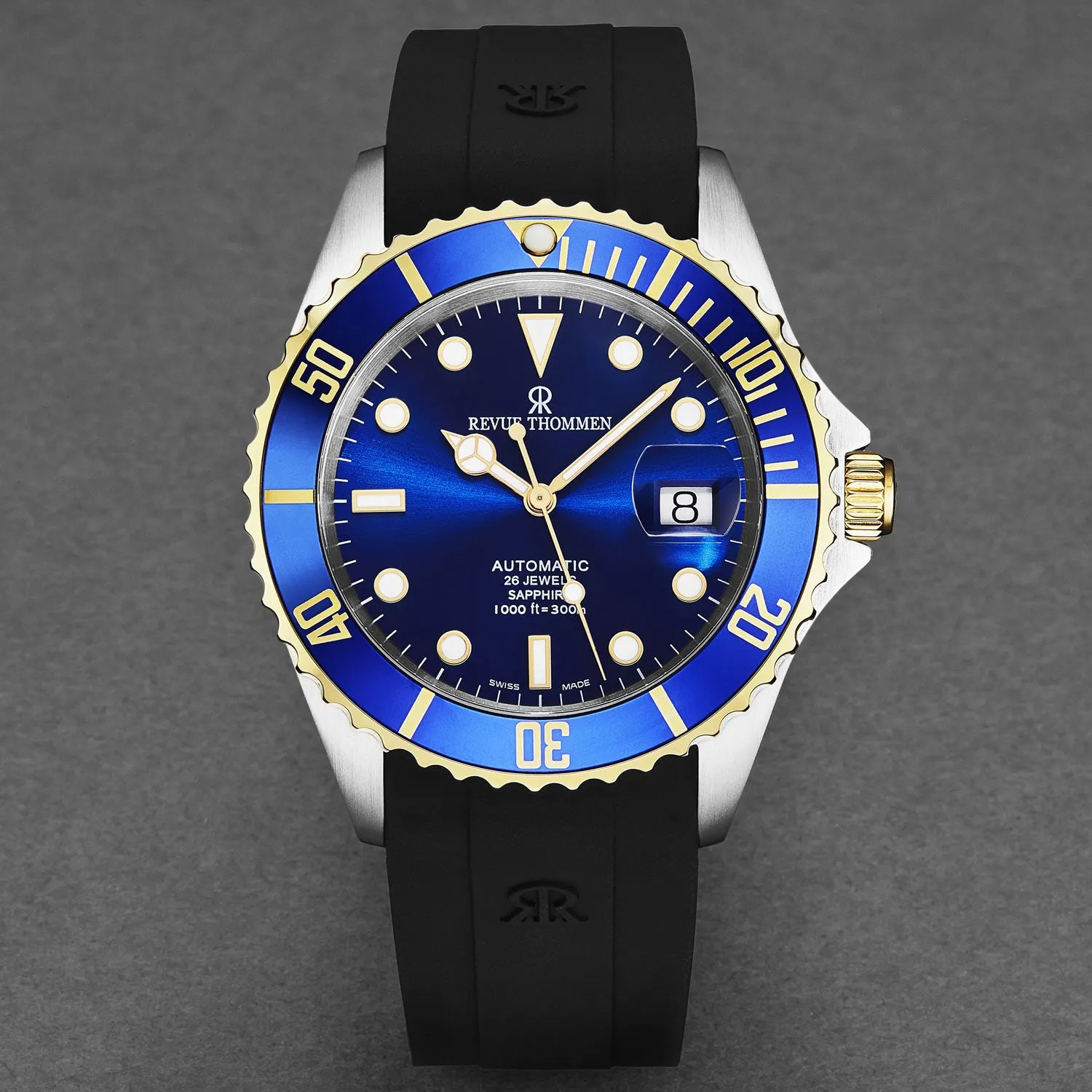 Revue Thommen Men's 'Diver' Blue Dial Black Rubber Strap Swiss Automatic Watch  17571.2845