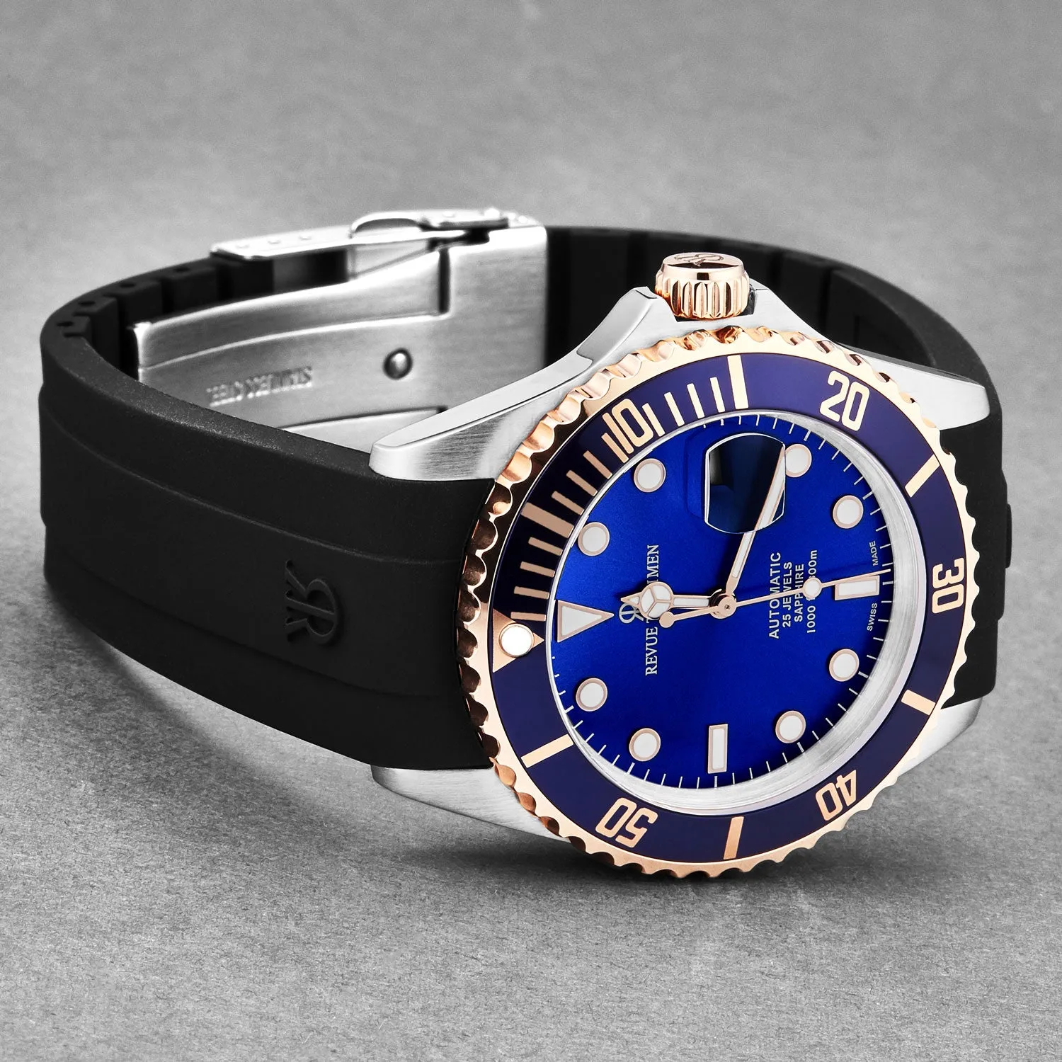 Revue Thommen Men's 'Diver' Blue Dial Black Rubber Strap Swiss Automatic Watch  17571.2855