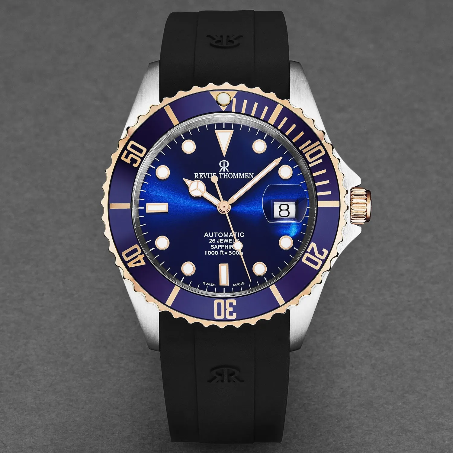 Revue Thommen Men's 'Diver' Blue Dial Black Rubber Strap Swiss Automatic Watch  17571.2855