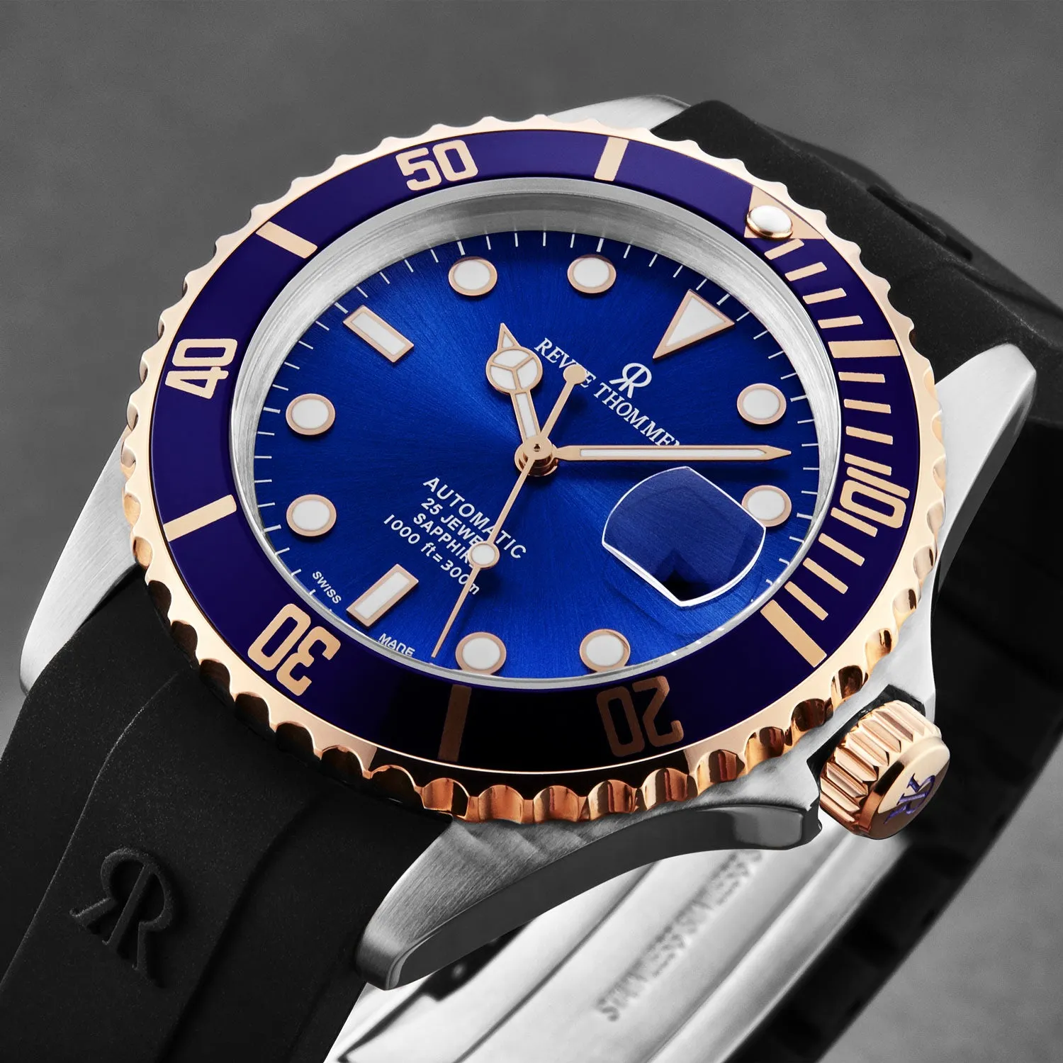 Revue Thommen Men's 'Diver' Blue Dial Black Rubber Strap Swiss Automatic Watch  17571.2855