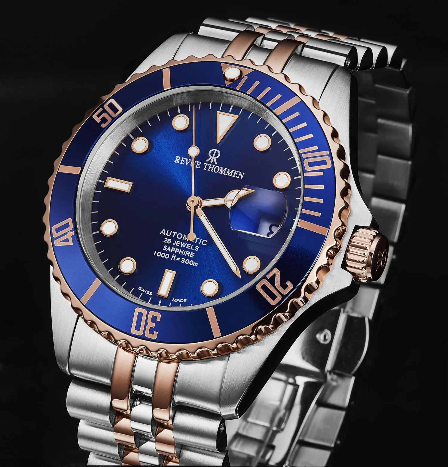 Revue Thommen Men's 'Diver' Blue Dial Two Tone Stainless Steel Bracelet Automatic Watch 17571.2255