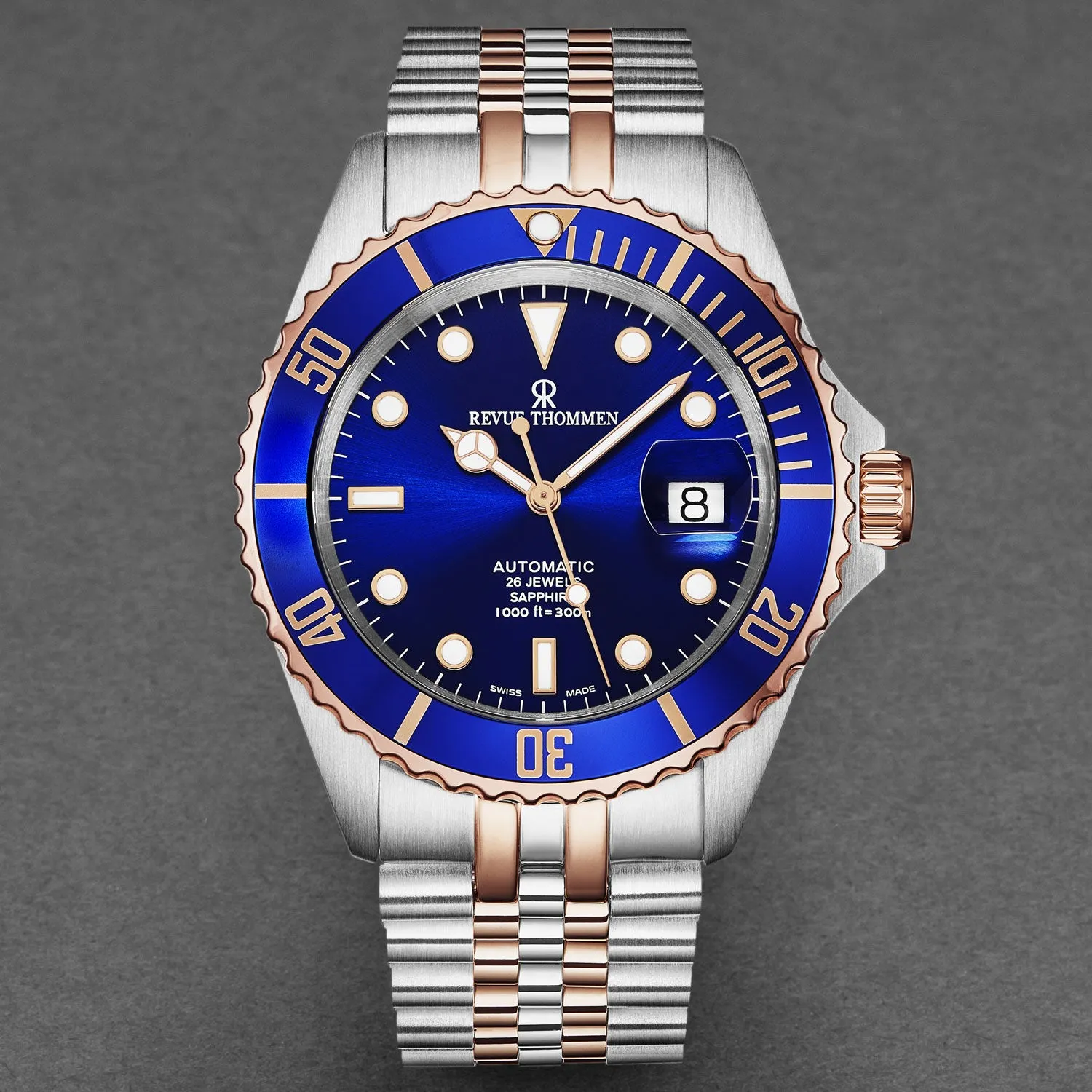 Revue Thommen Men's 'Diver' Blue Dial Two Tone Stainless Steel Bracelet Automatic Watch 17571.2255