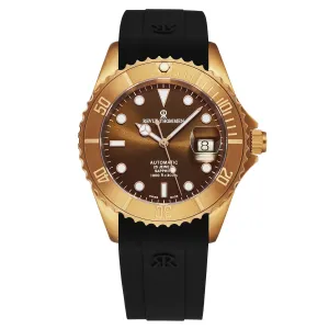 Revue Thommen Men's 'Diver' Brown Dial Black Rubber Strap Bronze/Steel Automatic Watch 17571.2896