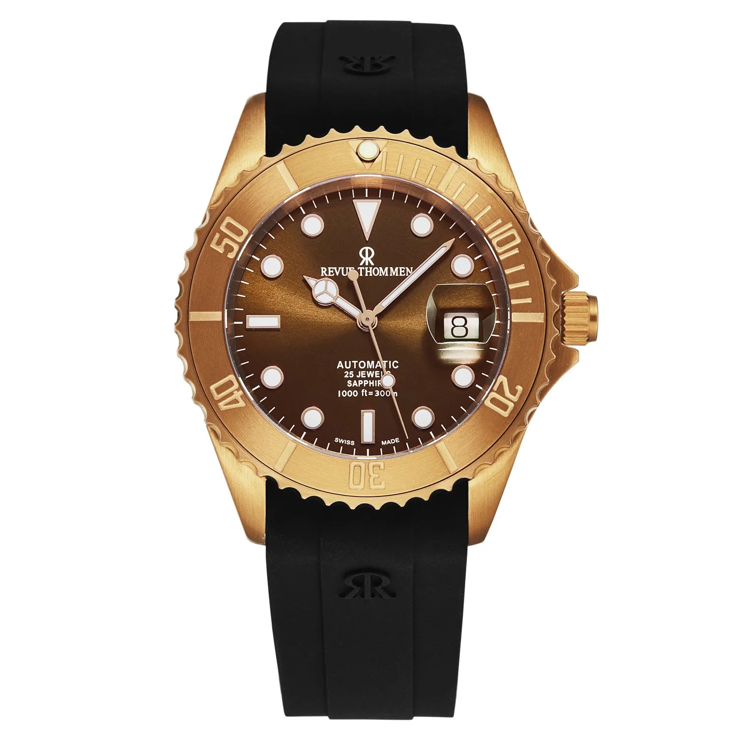 Revue Thommen Men's 'Diver' Brown Dial Black Rubber Strap Bronze/Steel Automatic Watch 17571.2896