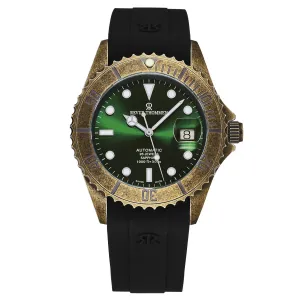 Revue Thommen Men's 'Diver' Green Dial Black Rubber Gunmetal Automatic Watch 17571.2884