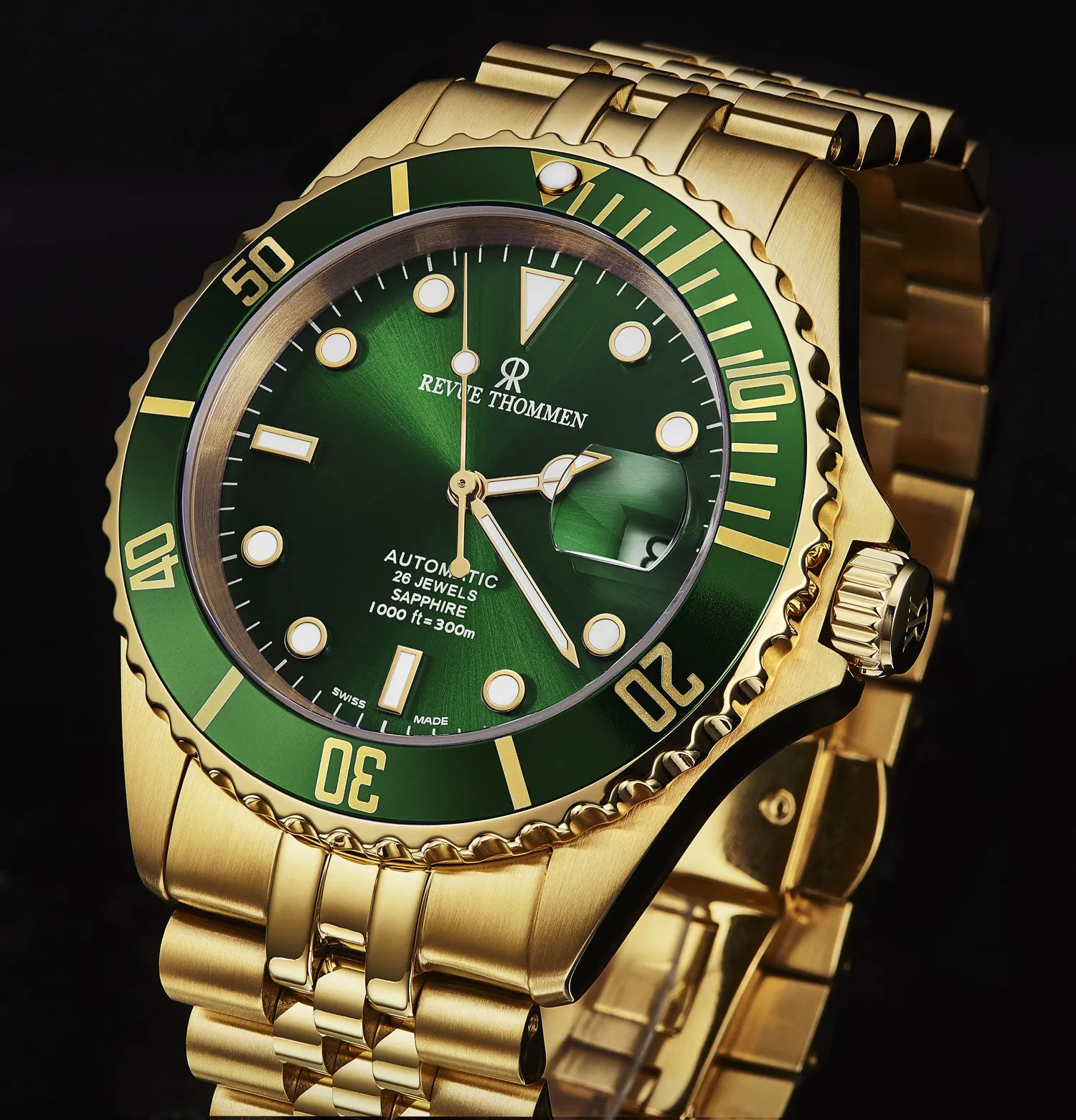 Revue Thommen Men's 'Diver' Green Dial Stainless Steel Bracelet Automatic Watch 17571.2214