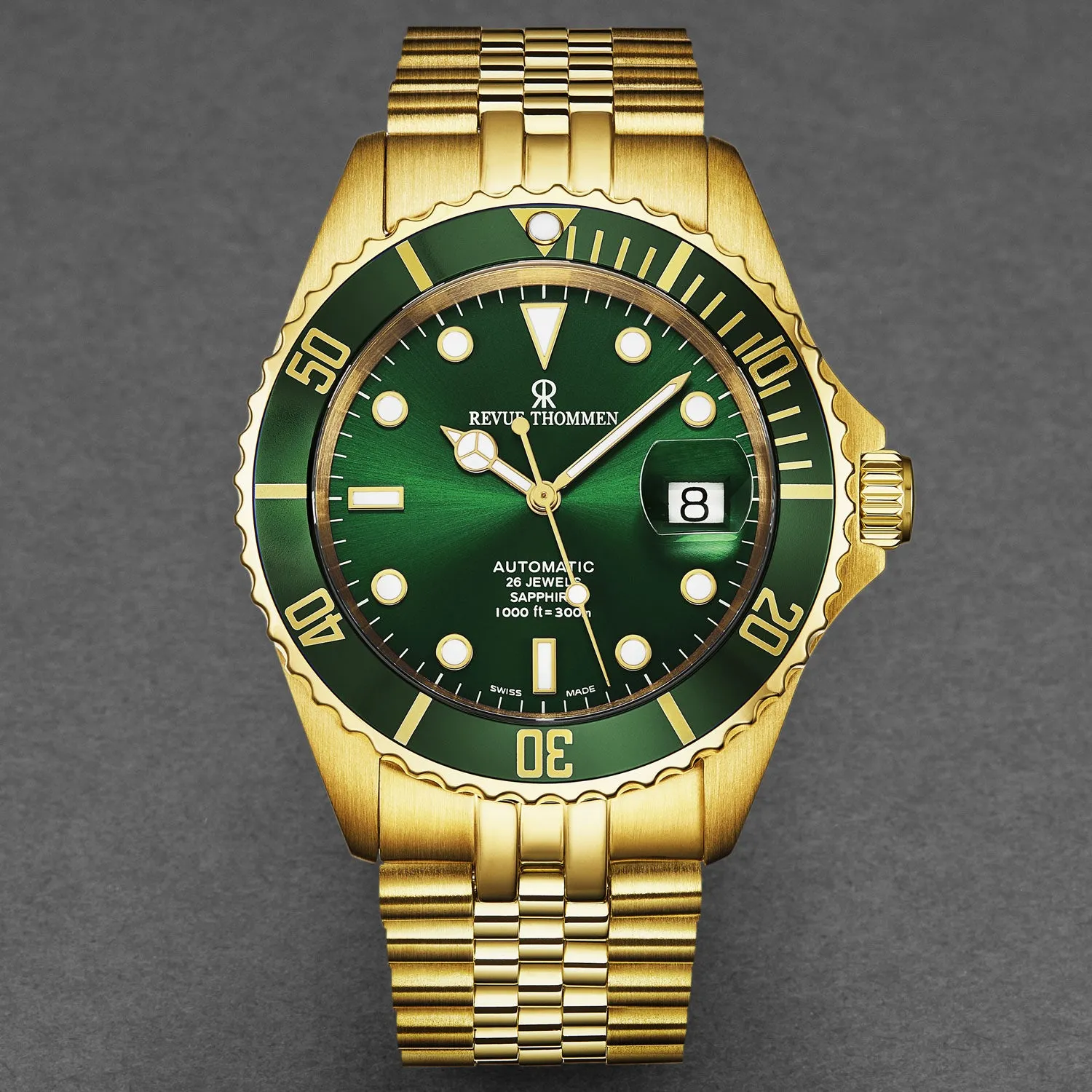 Revue Thommen Men's 'Diver' Green Dial Stainless Steel Bracelet Automatic Watch 17571.2214