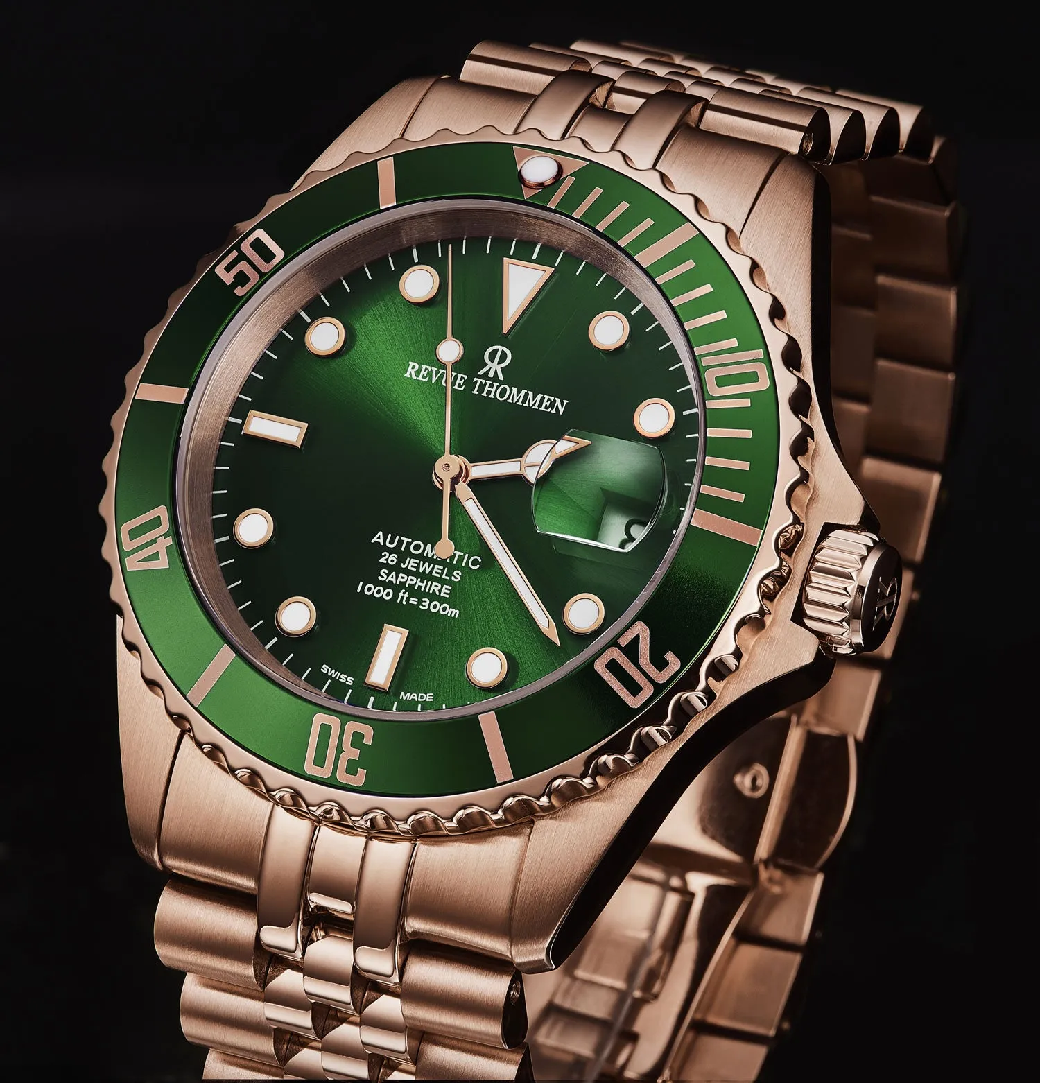 Revue Thommen Men's 'Diver' Green Dial Stainless Steel Bracelet Automatic Watch 17571.2264