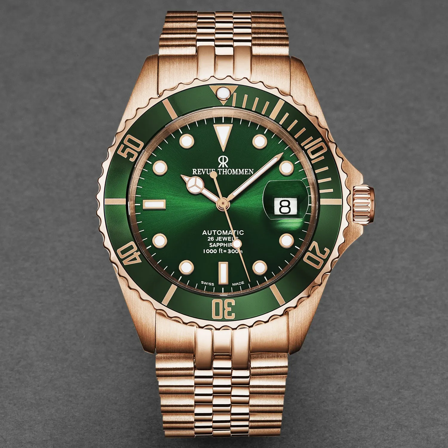 Revue Thommen Men's 'Diver' Green Dial Stainless Steel Bracelet Automatic Watch 17571.2264