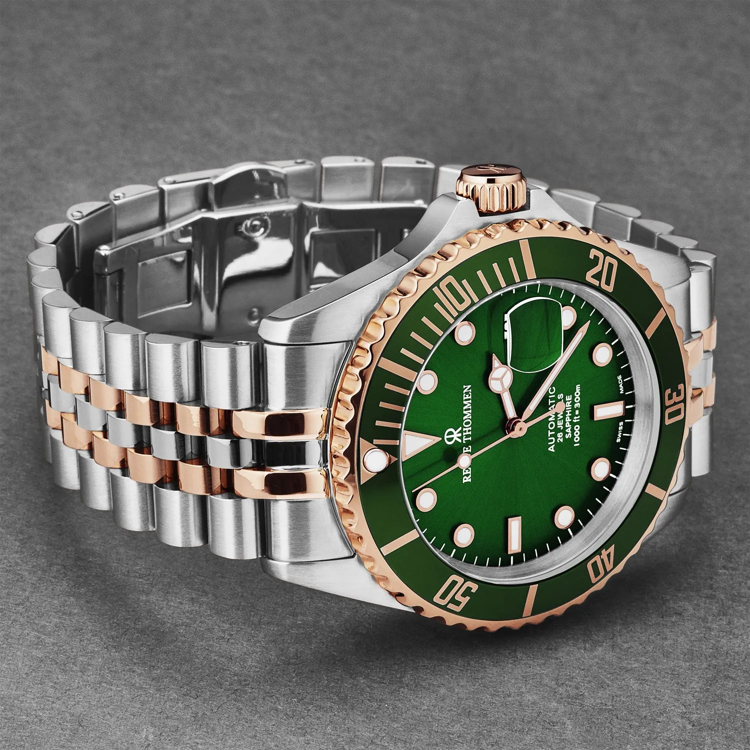 Revue Thommen Men's 'Diver' Green Dial Two Tone Stainless Steel Bracelet Automatic Watch 17571.2254