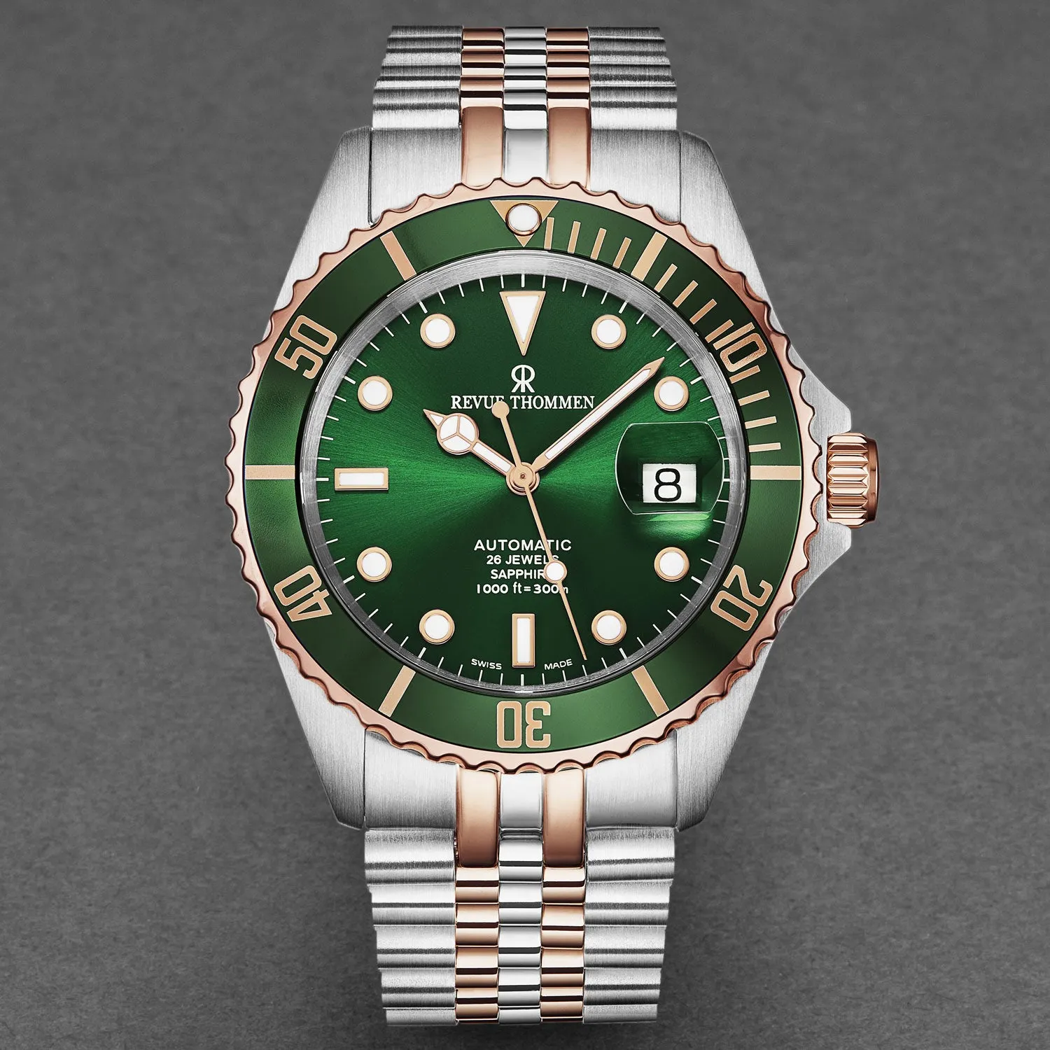 Revue Thommen Men's 'Diver' Green Dial Two Tone Stainless Steel Bracelet Automatic Watch 17571.2254