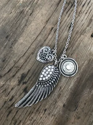 Rhinestone Feather Bullet Necklace