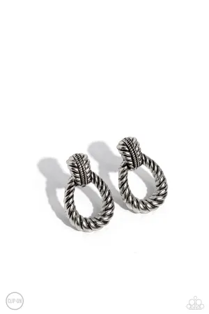 Roping Rodeo - Silver - Twisted Rope Paparazzi Clip-On Earrings