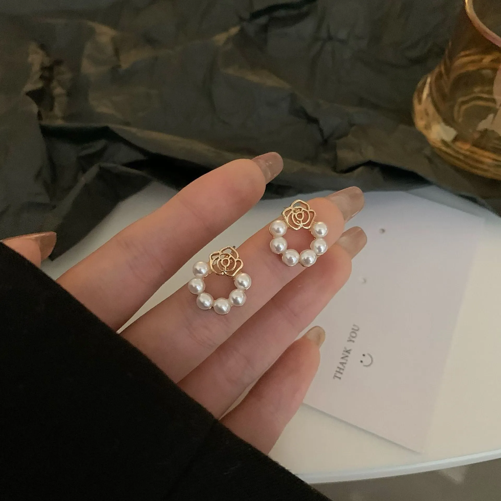 Rose Pearl Clip on Earrings
