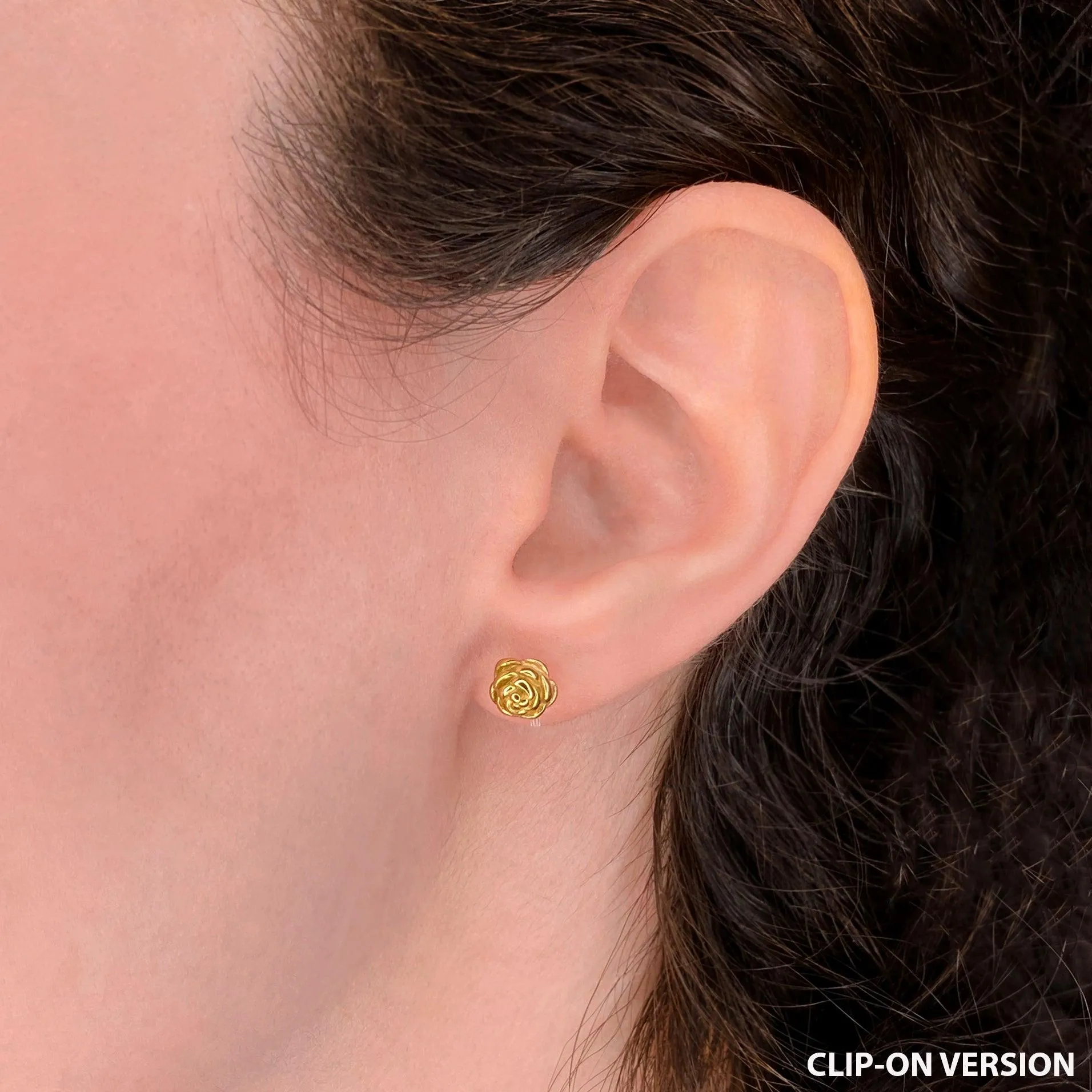 ROSE STUD CLIP-ON EARRINGS IN GOLD