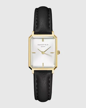 ROSEFIELD Octagon XS Watch - White Gold/Black Leather