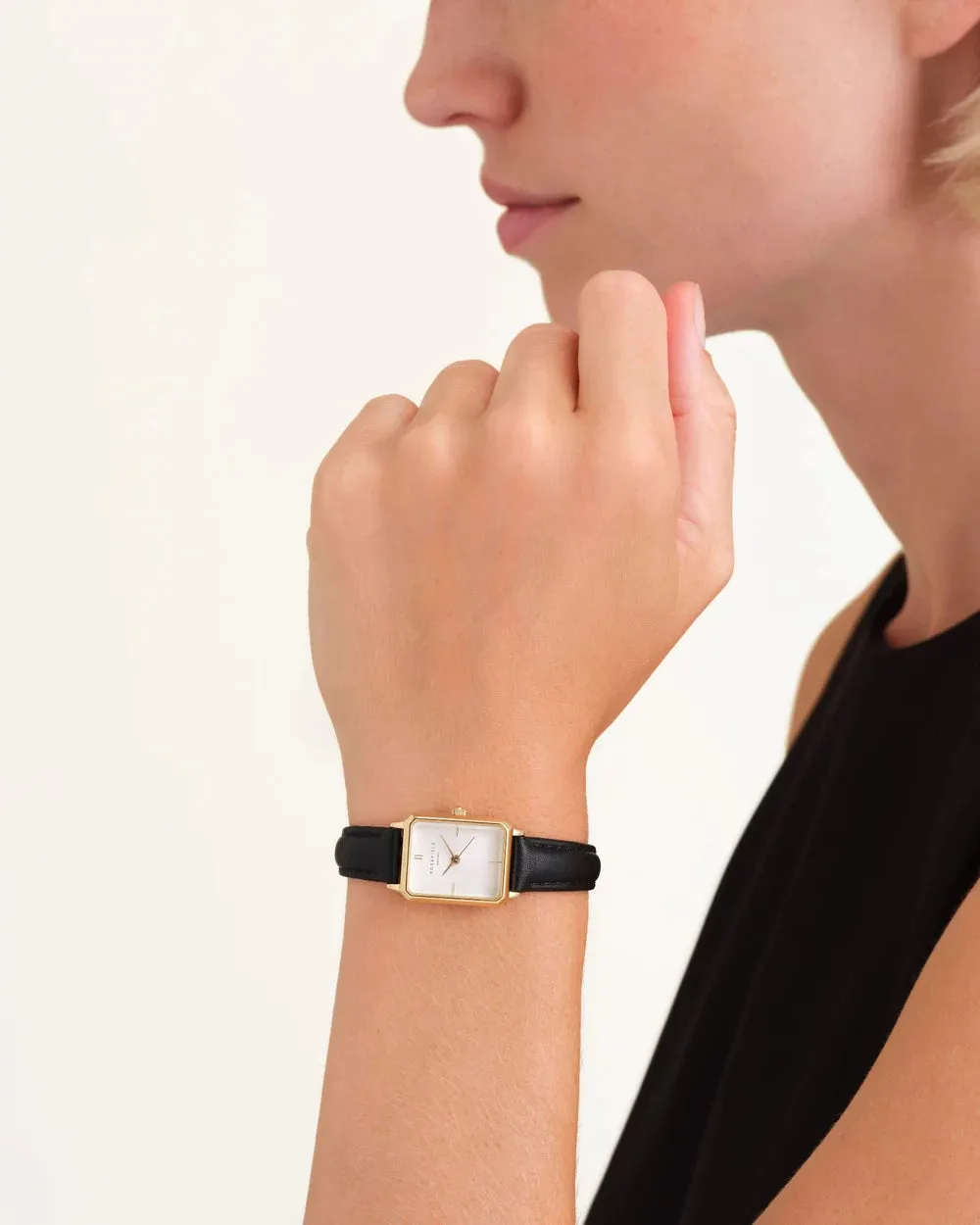 ROSEFIELD Octagon XS Watch - White Gold/Black Leather