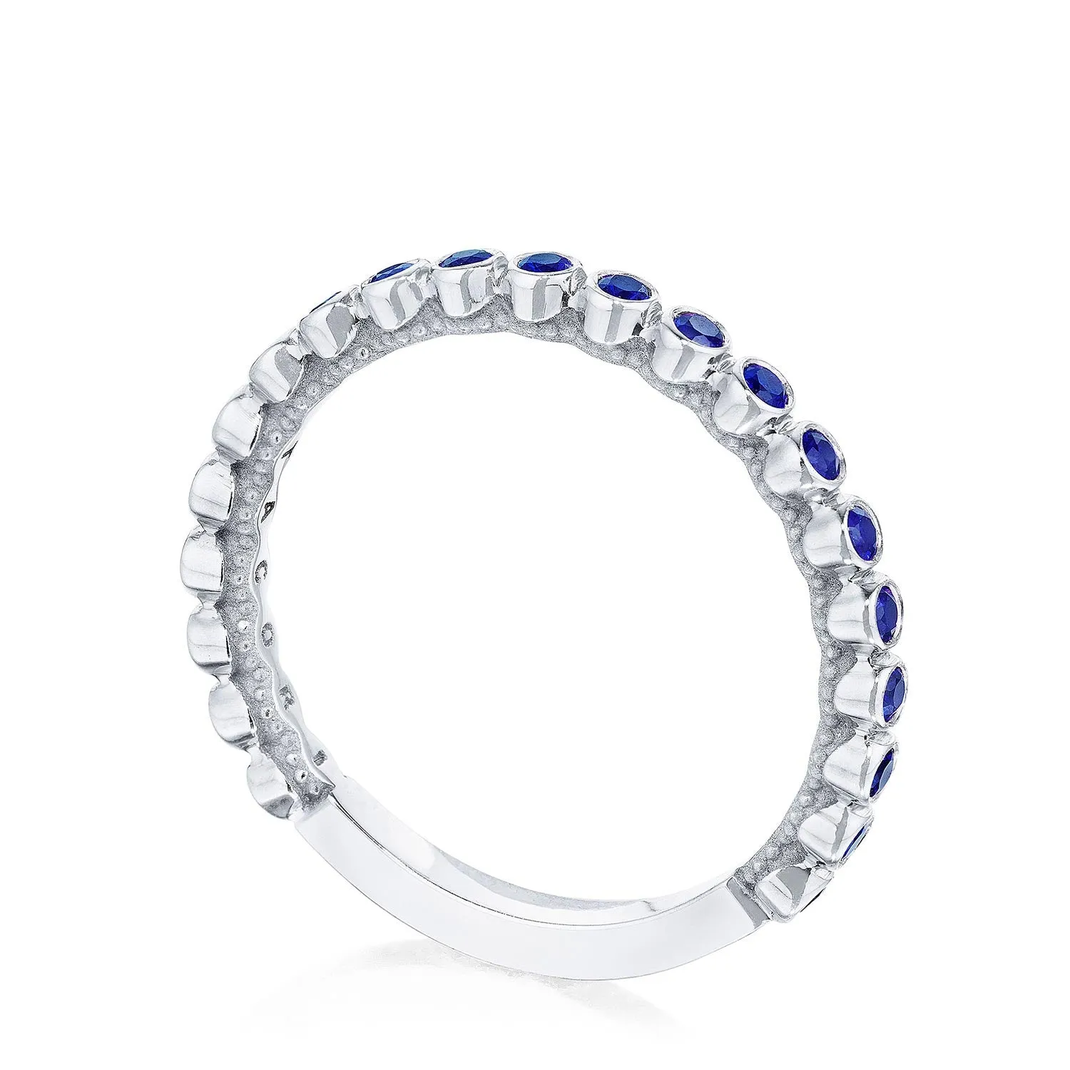 Round Bezel Droplet Wedding Band with Sapphire