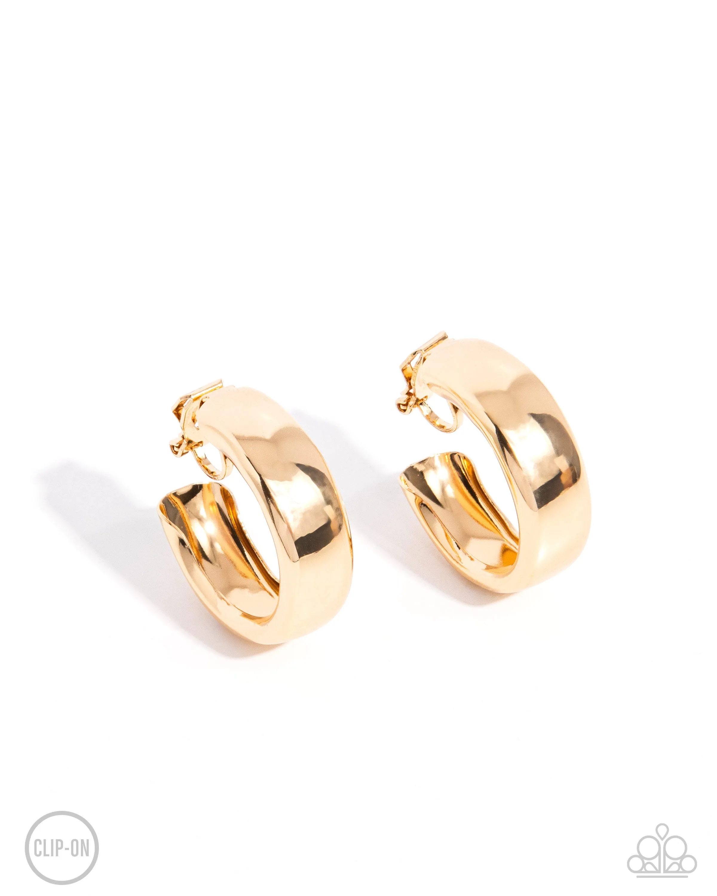 Round Reputation - Gold - High Sheen Hoop Paparazzi Clip-On Earrings