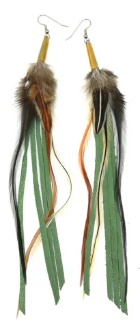 Ruby Feathers Earrings with beautiful feathers and Leather Fringe - Medium