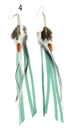 Ruby Feathers Earrings with beautiful feathers and Leather Fringe - Medium