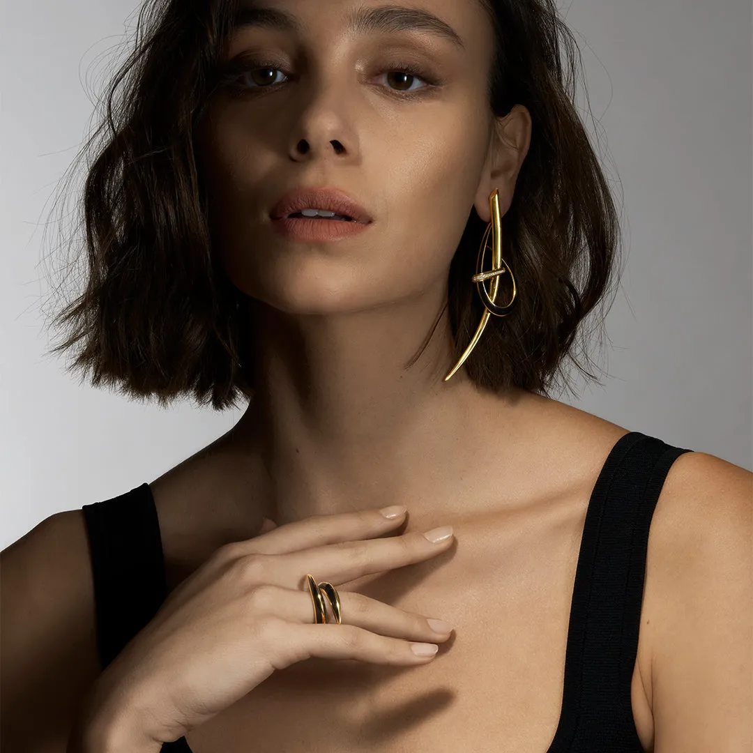 Sabre Deco Statement Earrings - Yellow Gold Vermeil, Black Ceramic & Diamond