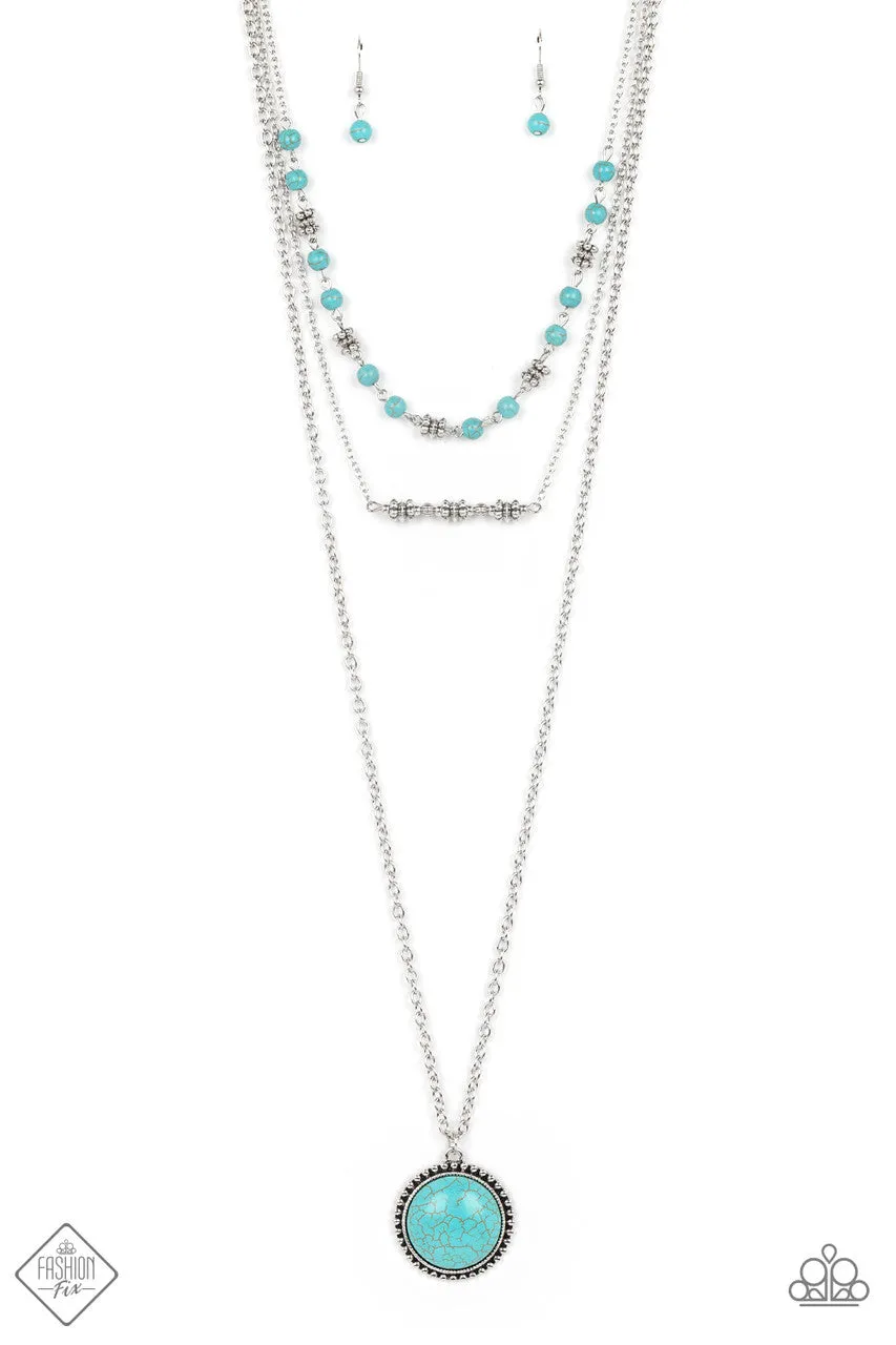 Sahara Symphony - Blue - Turquoise Tiered Paparazzi Long Necklace - June 2022 Simply Santa Fe