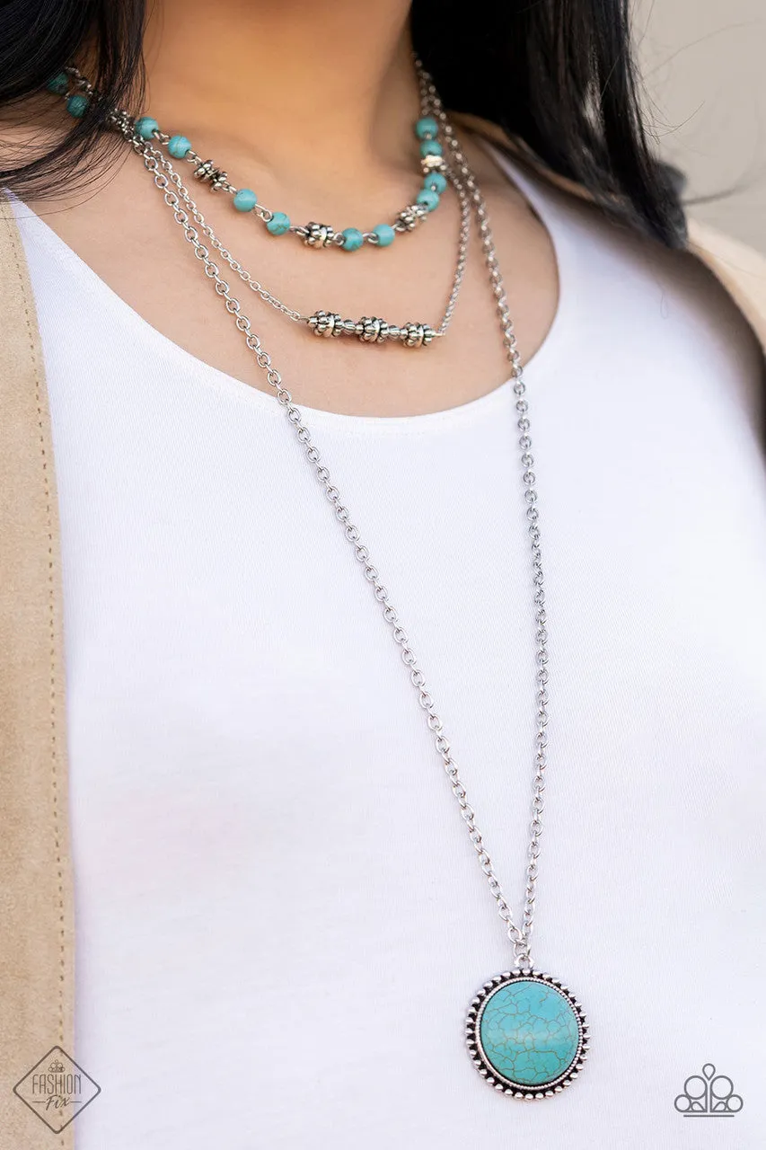 Sahara Symphony - Blue - Turquoise Tiered Paparazzi Long Necklace - June 2022 Simply Santa Fe