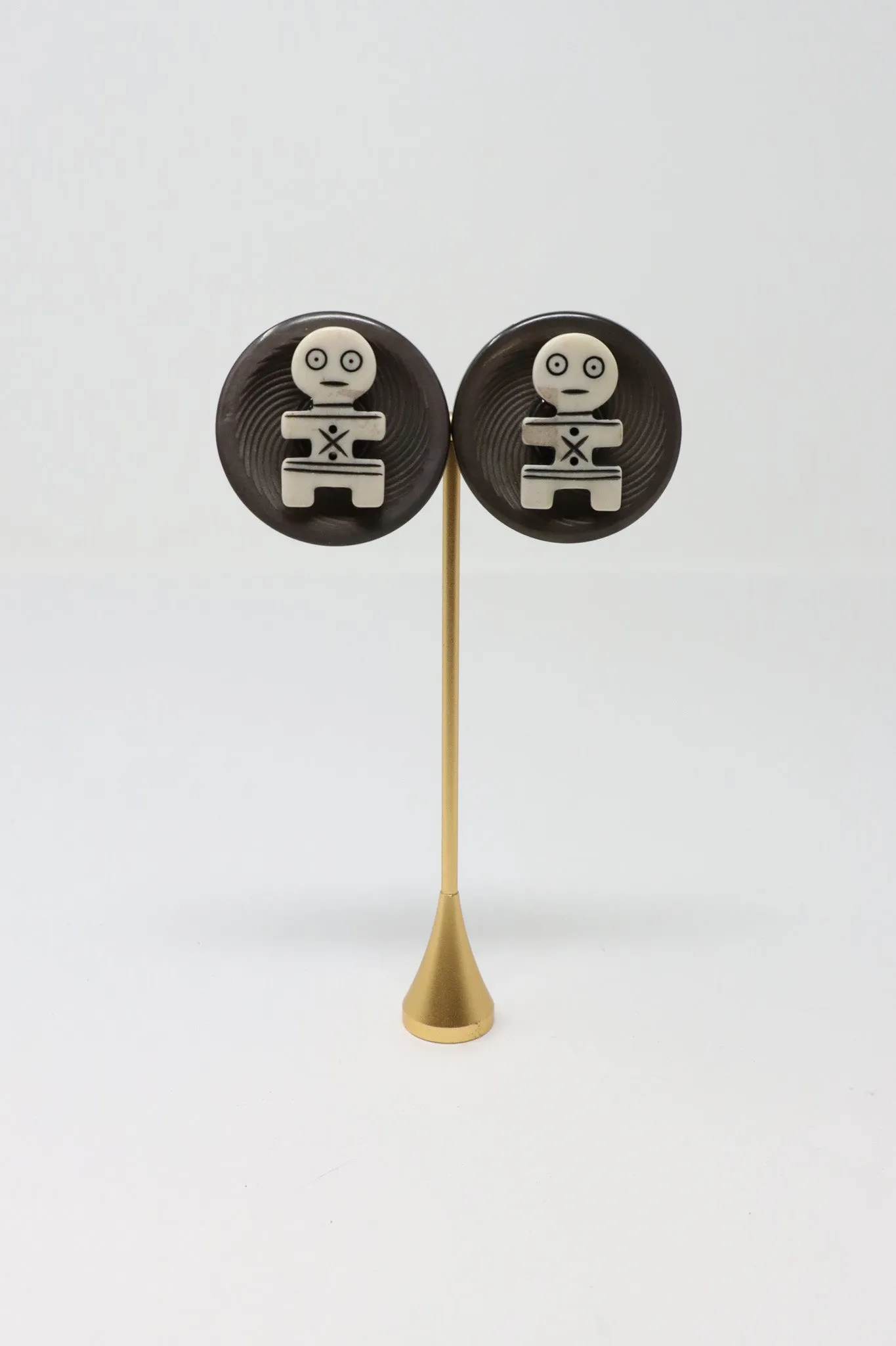 Sally Bass African Carved Bone Clip-On Earrings