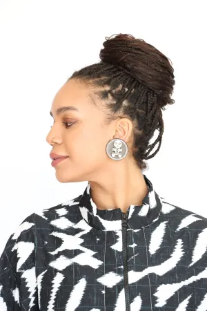 Sally Bass African Carved Bone Clip-On Earrings