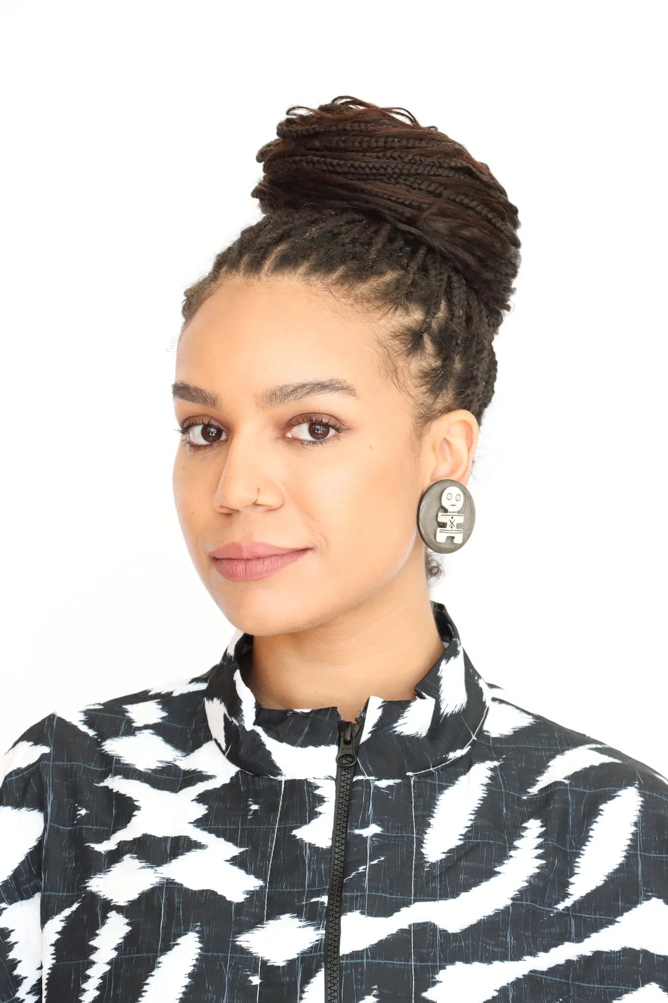 Sally Bass African Carved Bone Clip-On Earrings