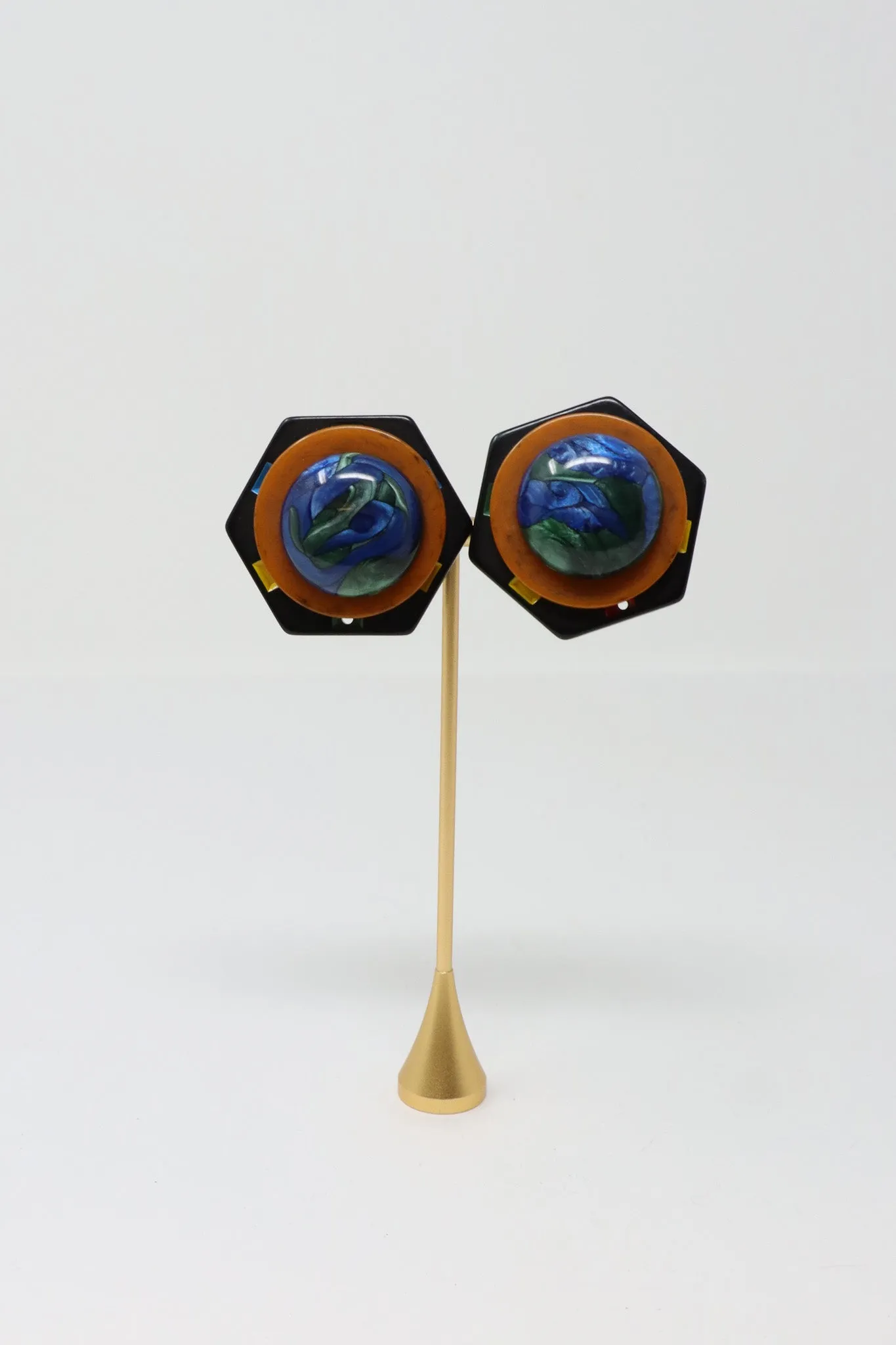 Sally Bass Bakelite with Resin Clip-On Earrings