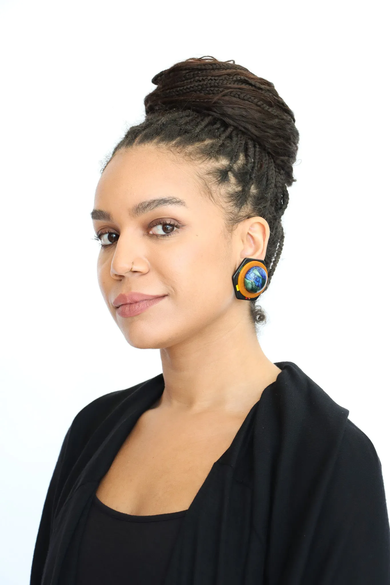 Sally Bass Bakelite with Resin Clip-On Earrings