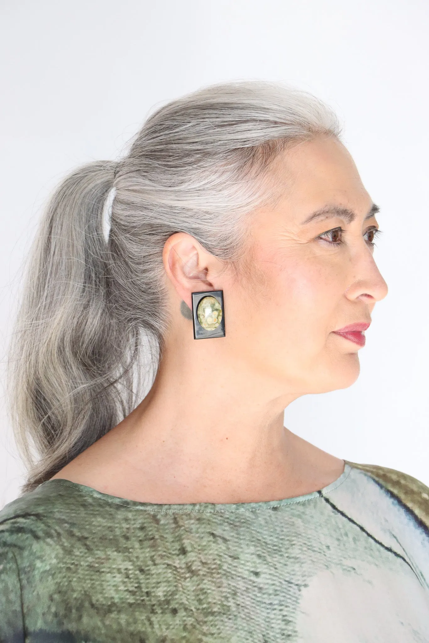 Sally Bass Serpentine Stone Clips