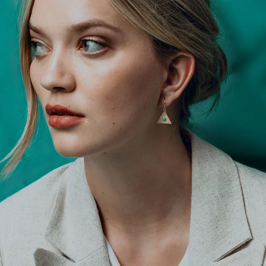 Sand Triangle Earrings with Turquoise
