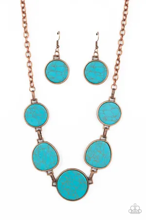Santa Fe Flats - Copper - Turquoise Stone Paparazzi Short Necklace