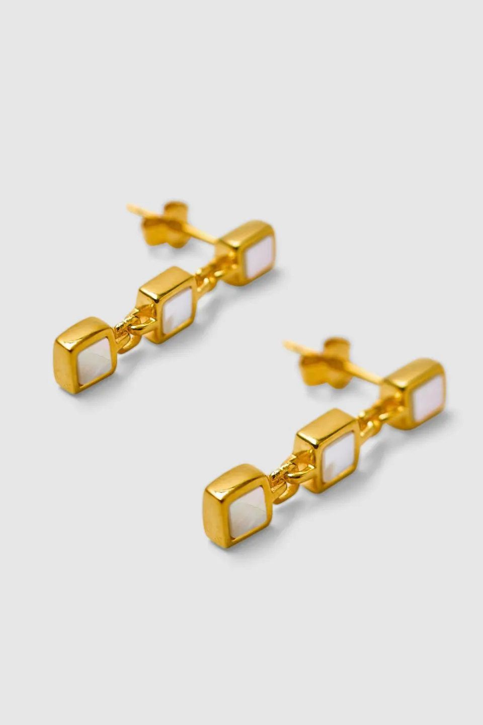 Santiago Triple Drop Gold Pearl Earrings